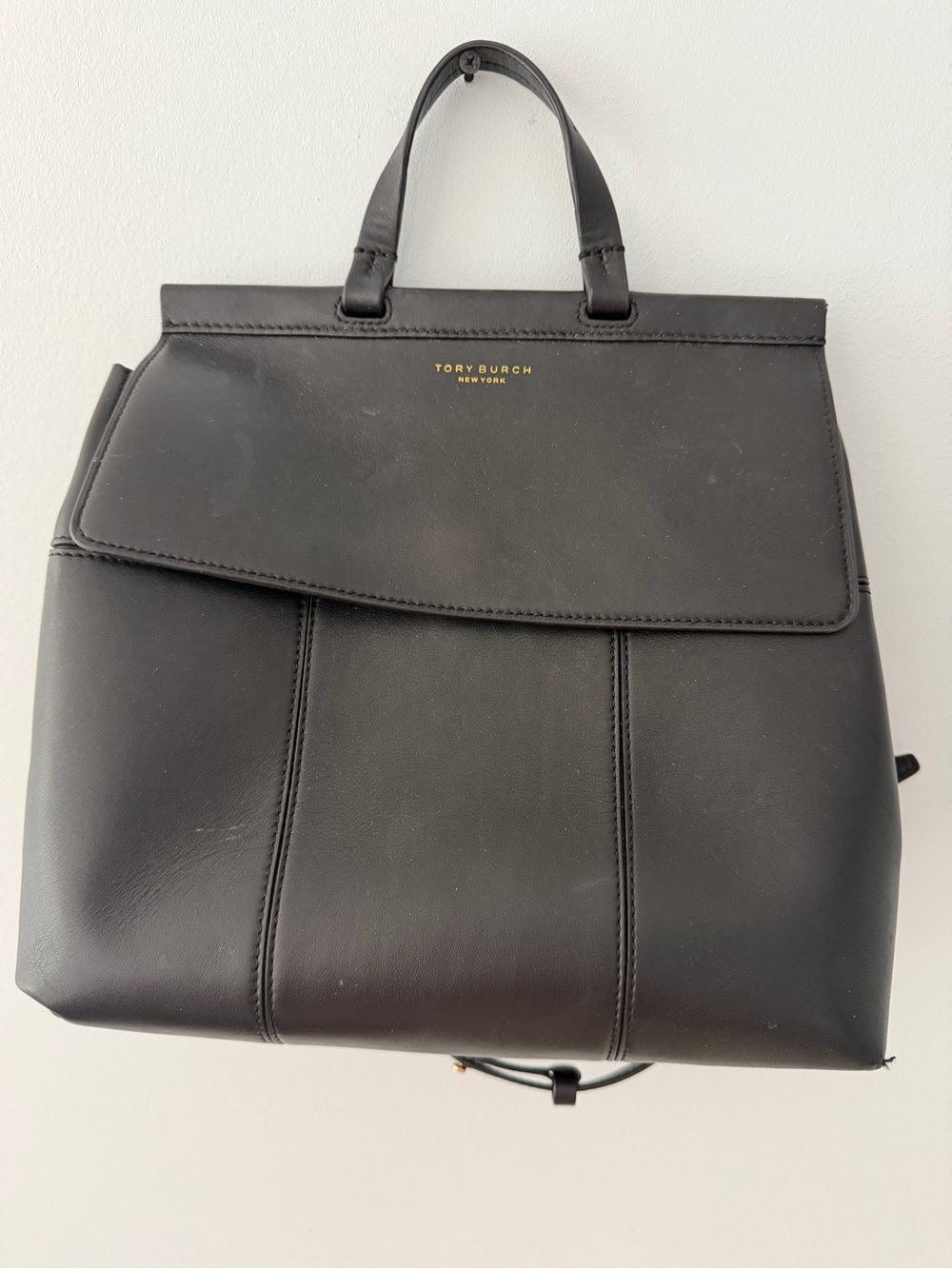 Tory Burch Black Leather Structured Back Pack Handbag